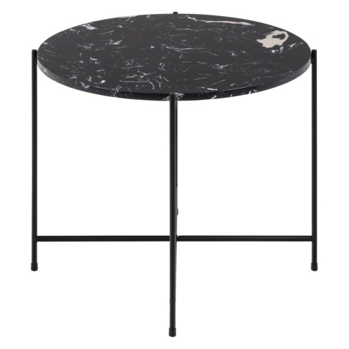 Okrągły stolik kawowy Avila w dekorze marmuru, czarny