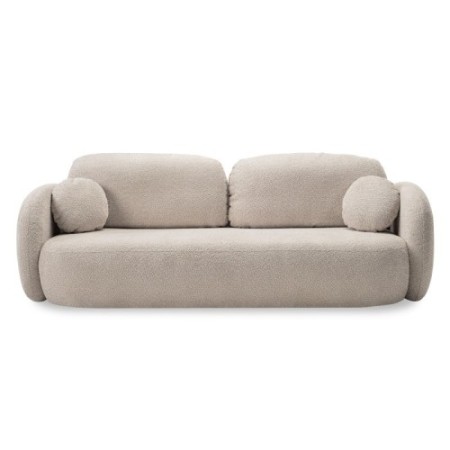 Sofa rozkładana Olio z pojemnikiem, beżowa, obłe kształty