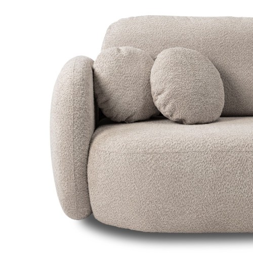 Sofa rozkładana Olio z pojemnikiem, beżowa, boucle, obłe kształty
