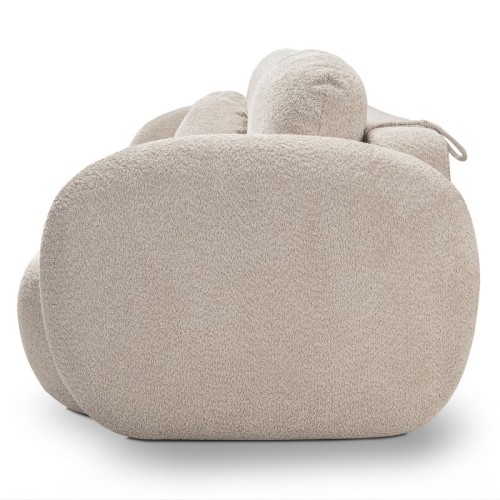 Sofa rozkładana Olio z pojemnikiem, beżowa, boucle, obłe kształty