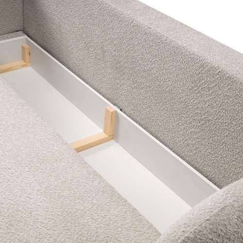 Sofa rozkładana Olio z pojemnikiem, beżowa, boucle, obłe kształty