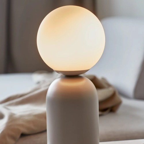 Lampa stołowa Notti metalowa ze szklanym kloszem, szara