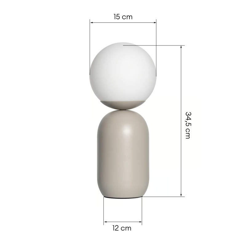 Lampa stołowa Notti metalowa ze szklanym kloszem, szara