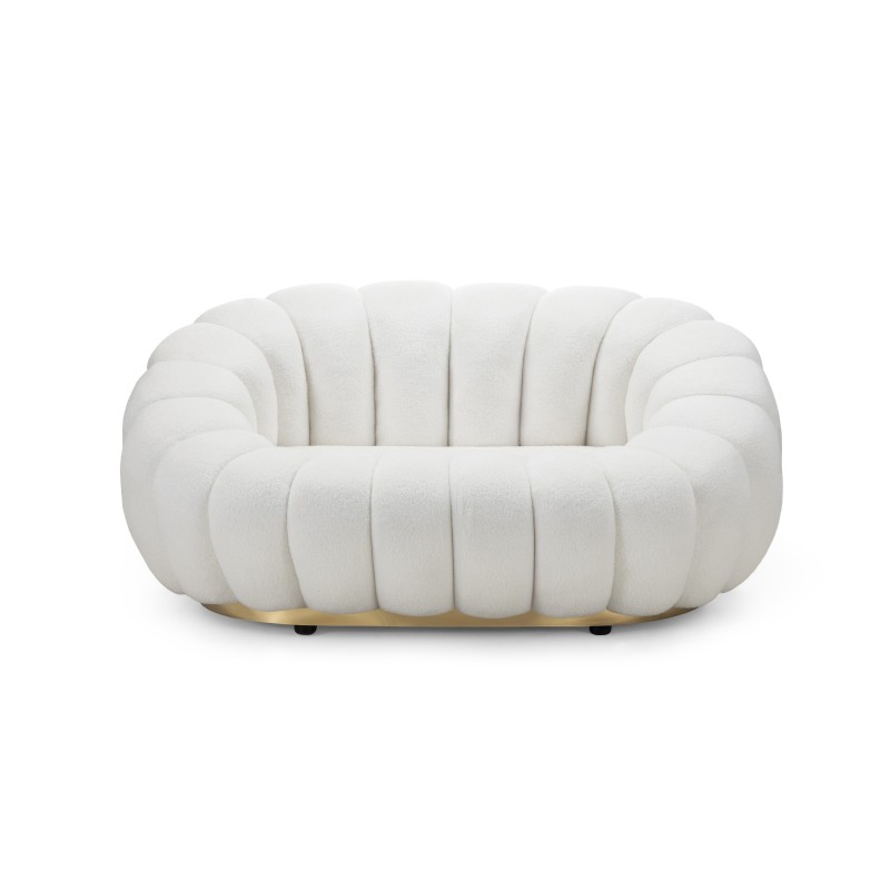 Sofa 2-osobowa Firenze biała, boucle, obłe kształty