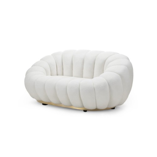 Sofa 2-osobowa Firenze biała, boucle, obłe kształty