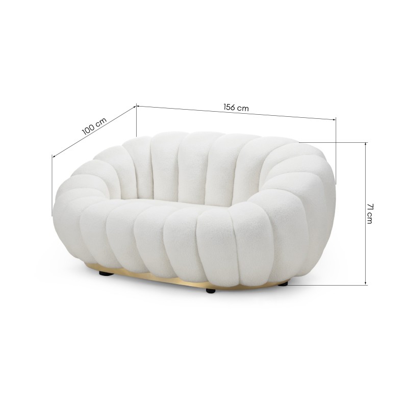 Sofa 2-osobowa Firenze biała, boucle, obłe kształty