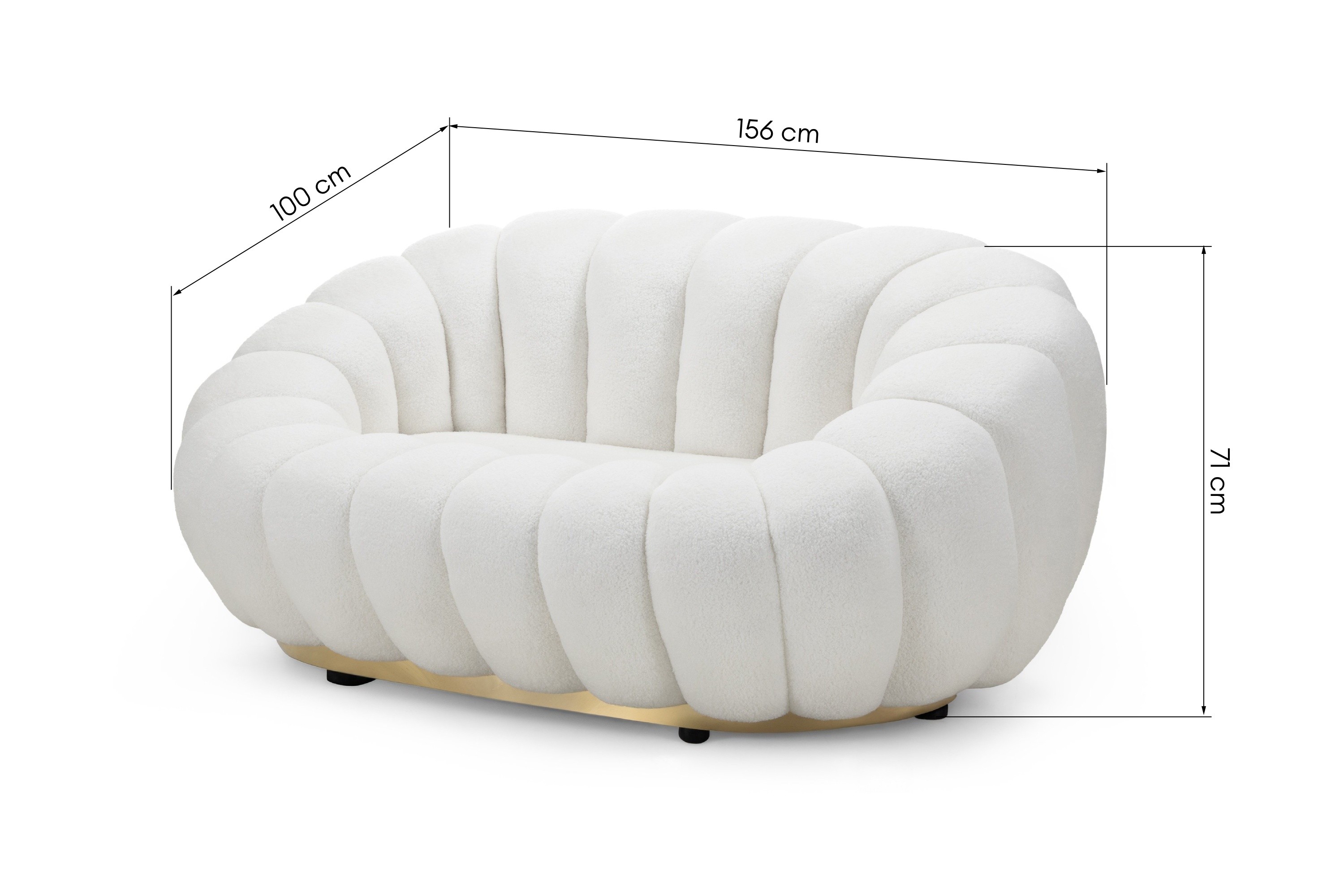 Sofa 2-osobowa Firenze biała, boucle, obłe kształty