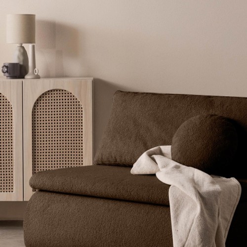 Sofa z funkcją spania i pojemnikiem Mido P brązowa, boucle