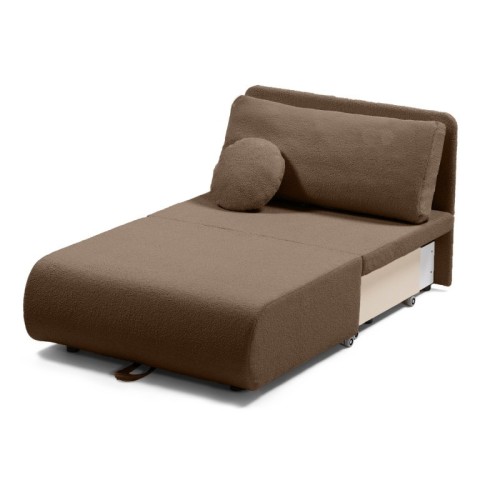 Sofa z funkcją spania i pojemnikiem Mido P brązowa, boucle