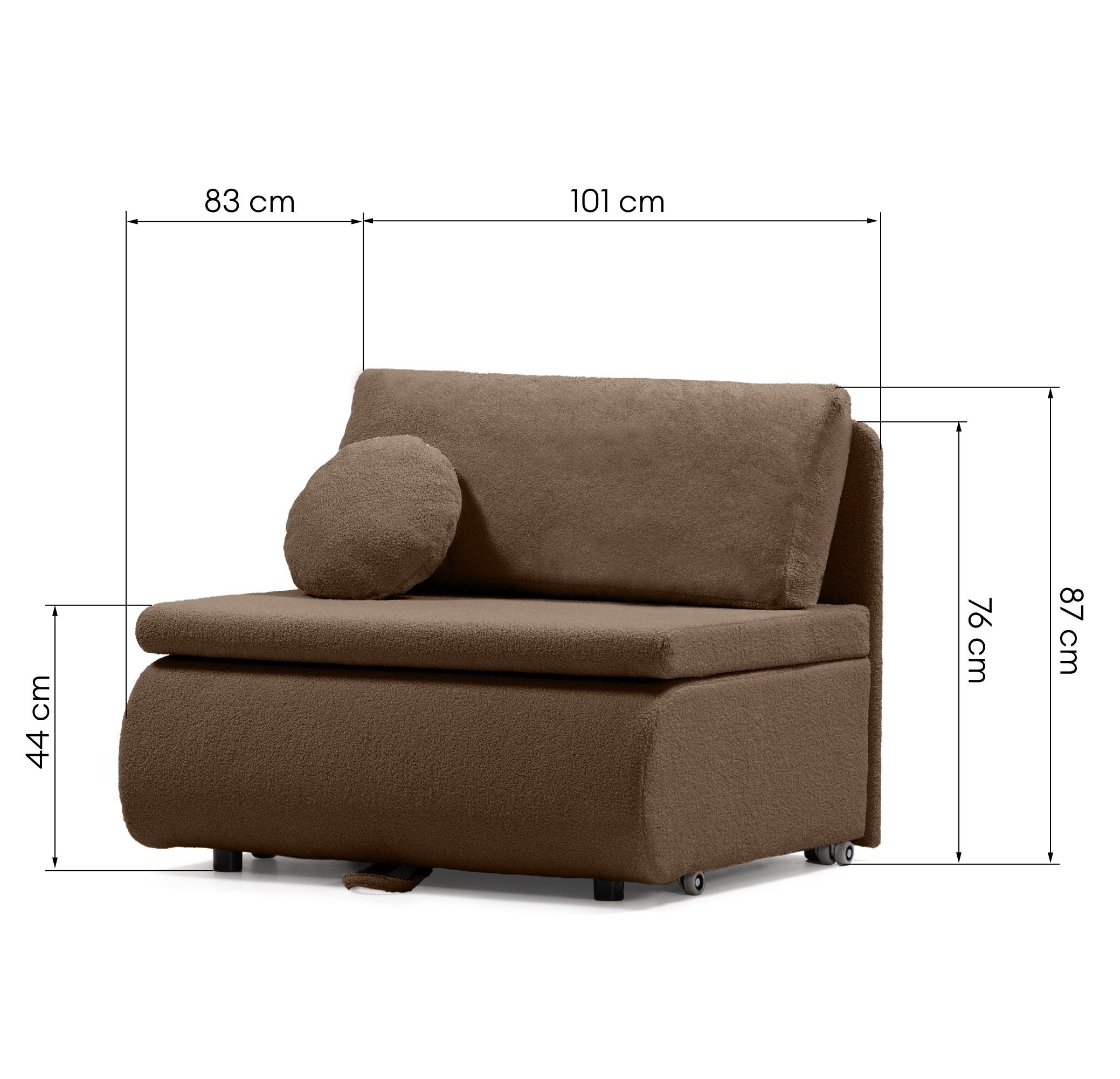 Sofa z funkcją spania i pojemnikiem Mido P brązowa, boucle