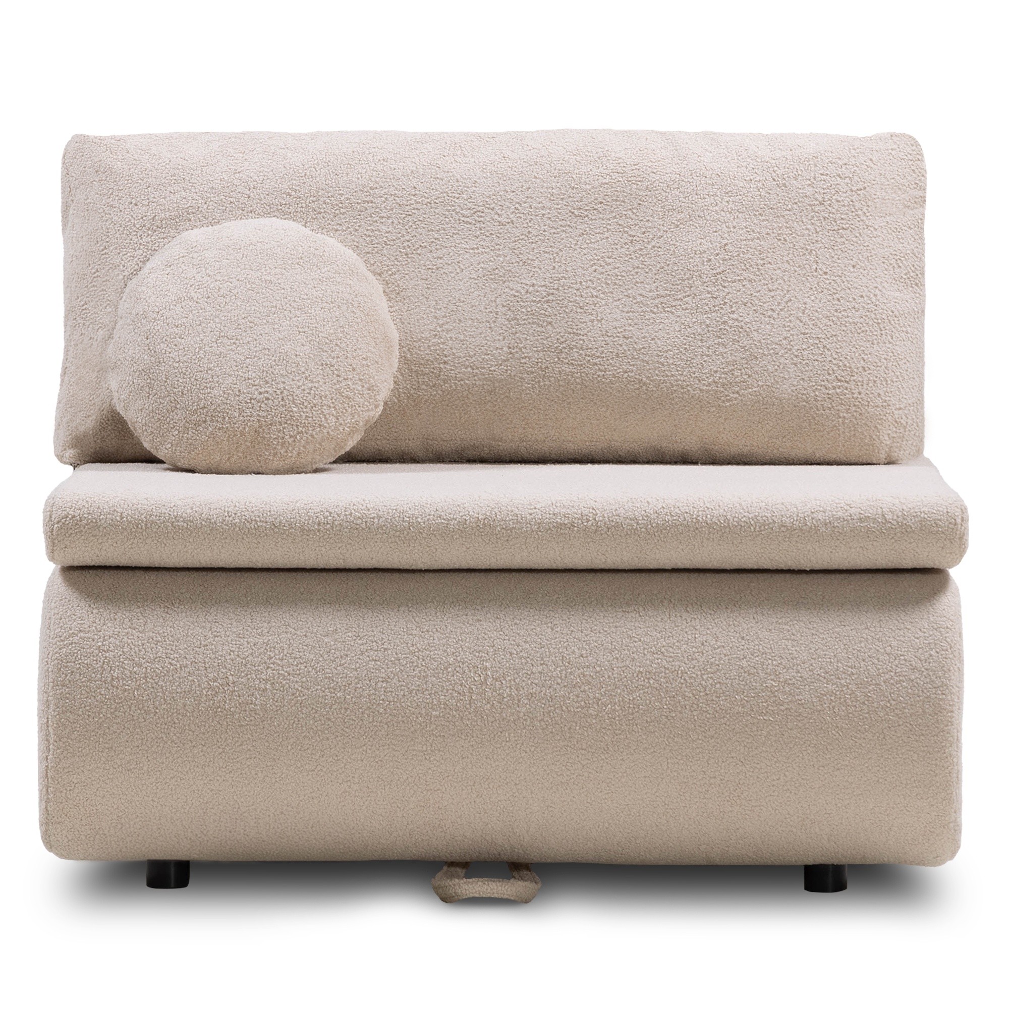 Sofa z funkcją spania i pojemnikiem Mido P jasnobeżowa, boucle