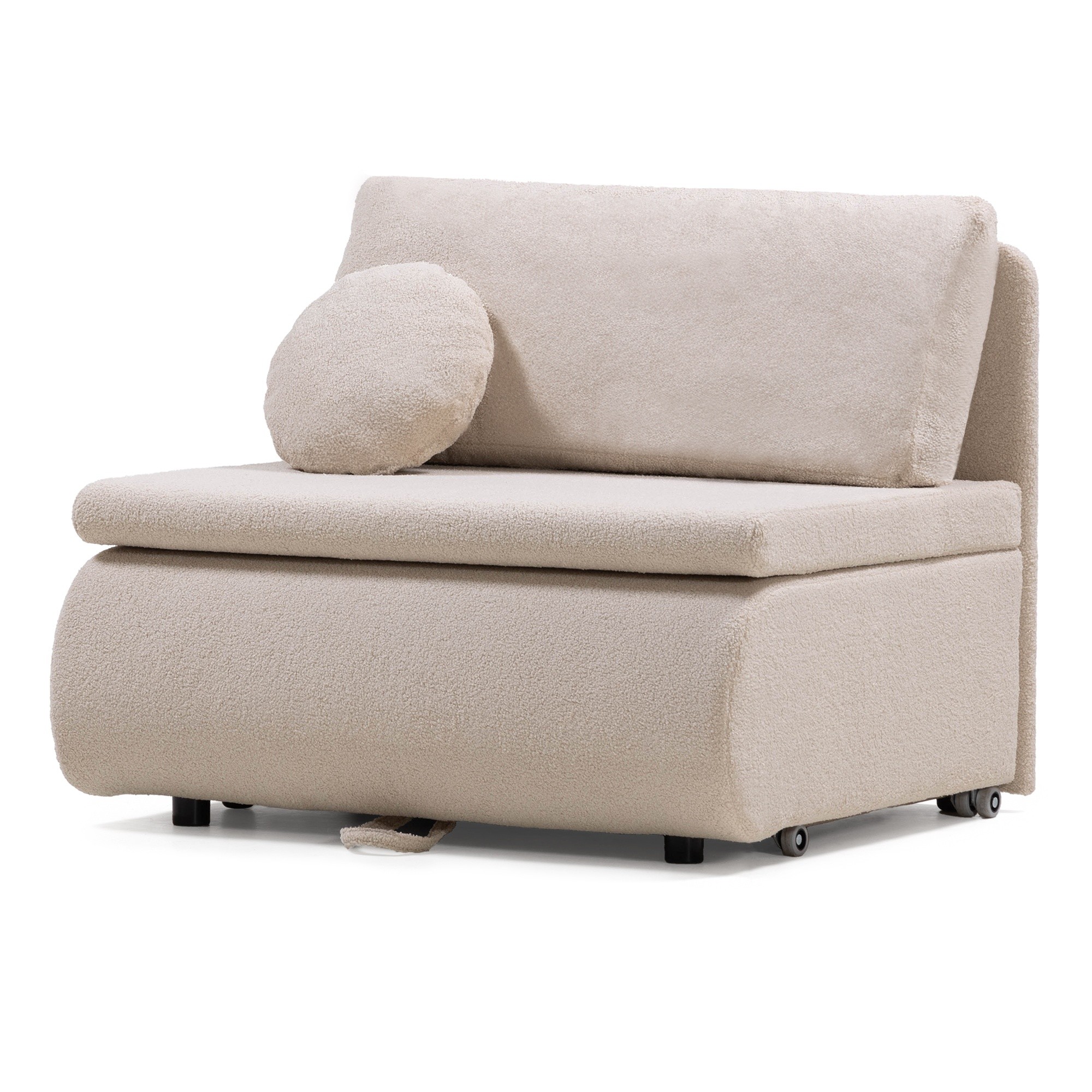 Sofa z funkcją spania i pojemnikiem Mido P jasnobeżowa, boucle
