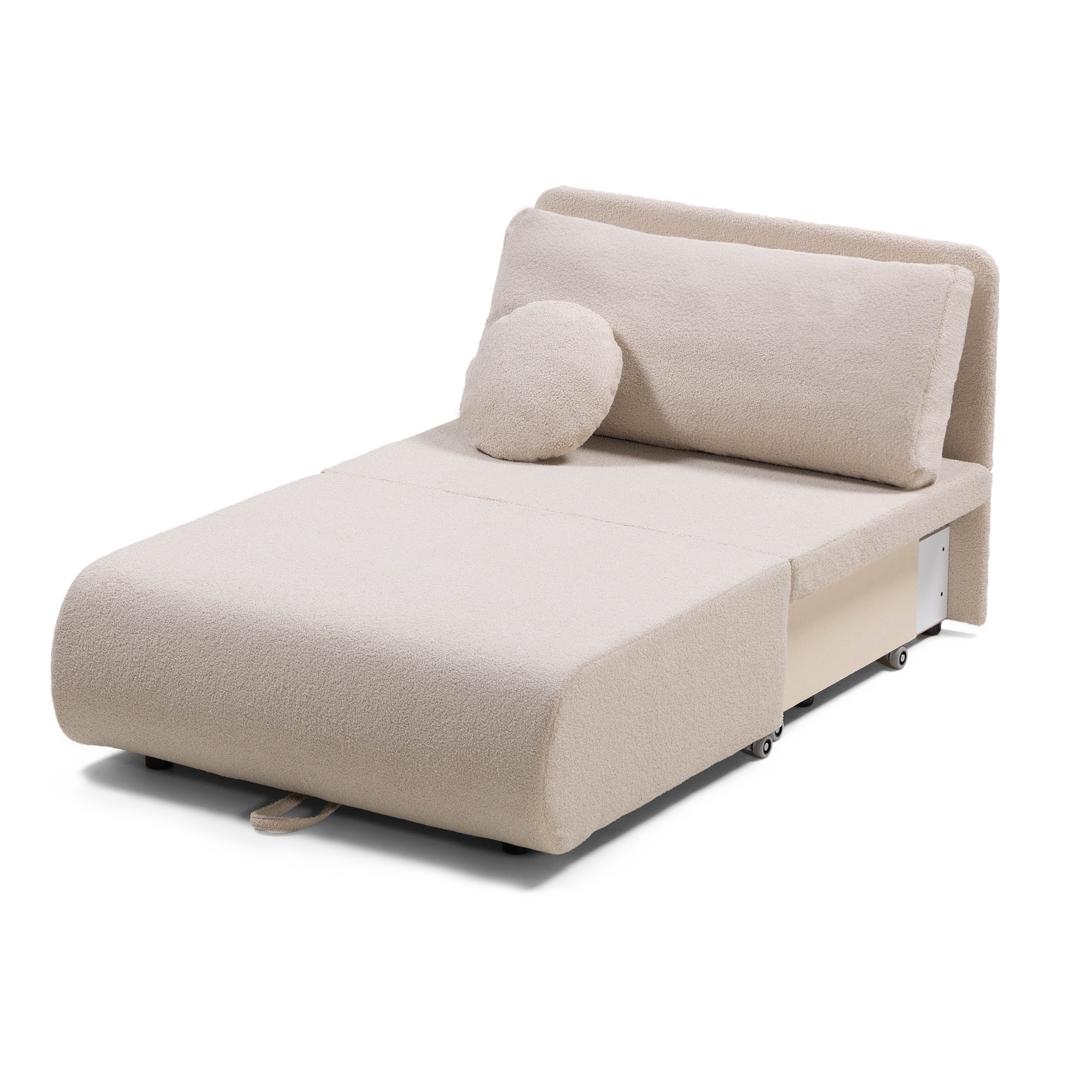 Sofa z funkcją spania i pojemnikiem Mido P jasnobeżowa, boucle