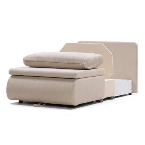 Sofa z funkcją spania i pojemnikiem Mido P jasnobeżowa, boucle