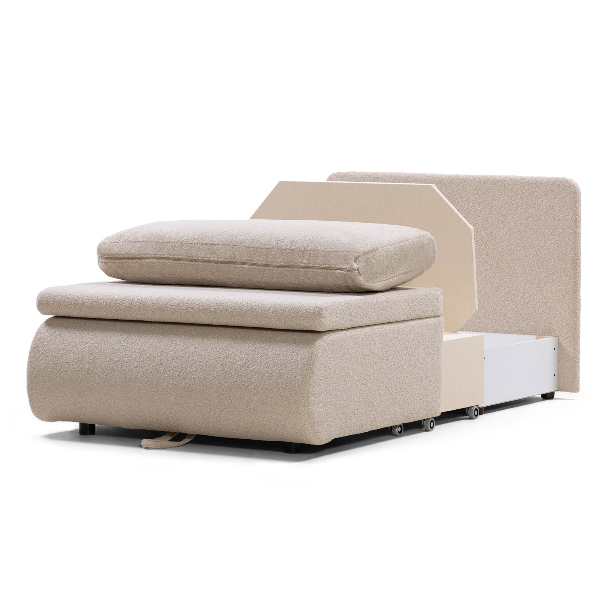 Sofa z funkcją spania i pojemnikiem Mido P jasnobeżowa, boucle