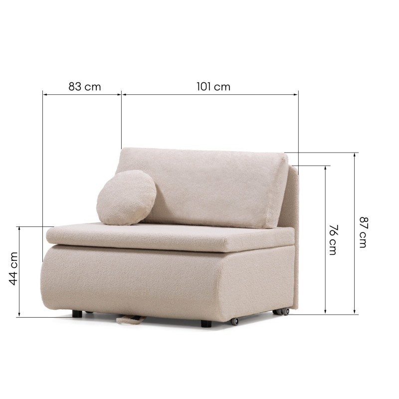 Sofa z funkcją spania i pojemnikiem Mido P jasnobeżowa, boucle