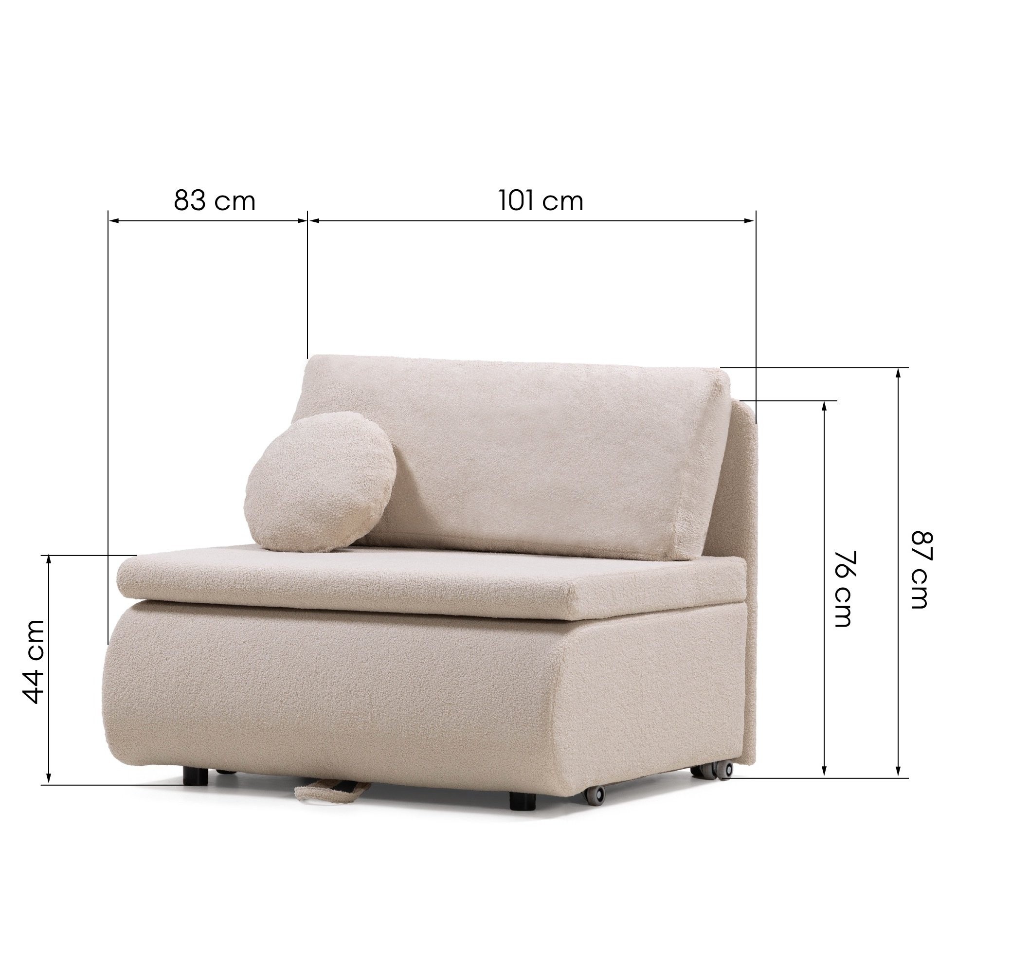 Sofa z funkcją spania i pojemnikiem Mido P jasnobeżowa, boucle