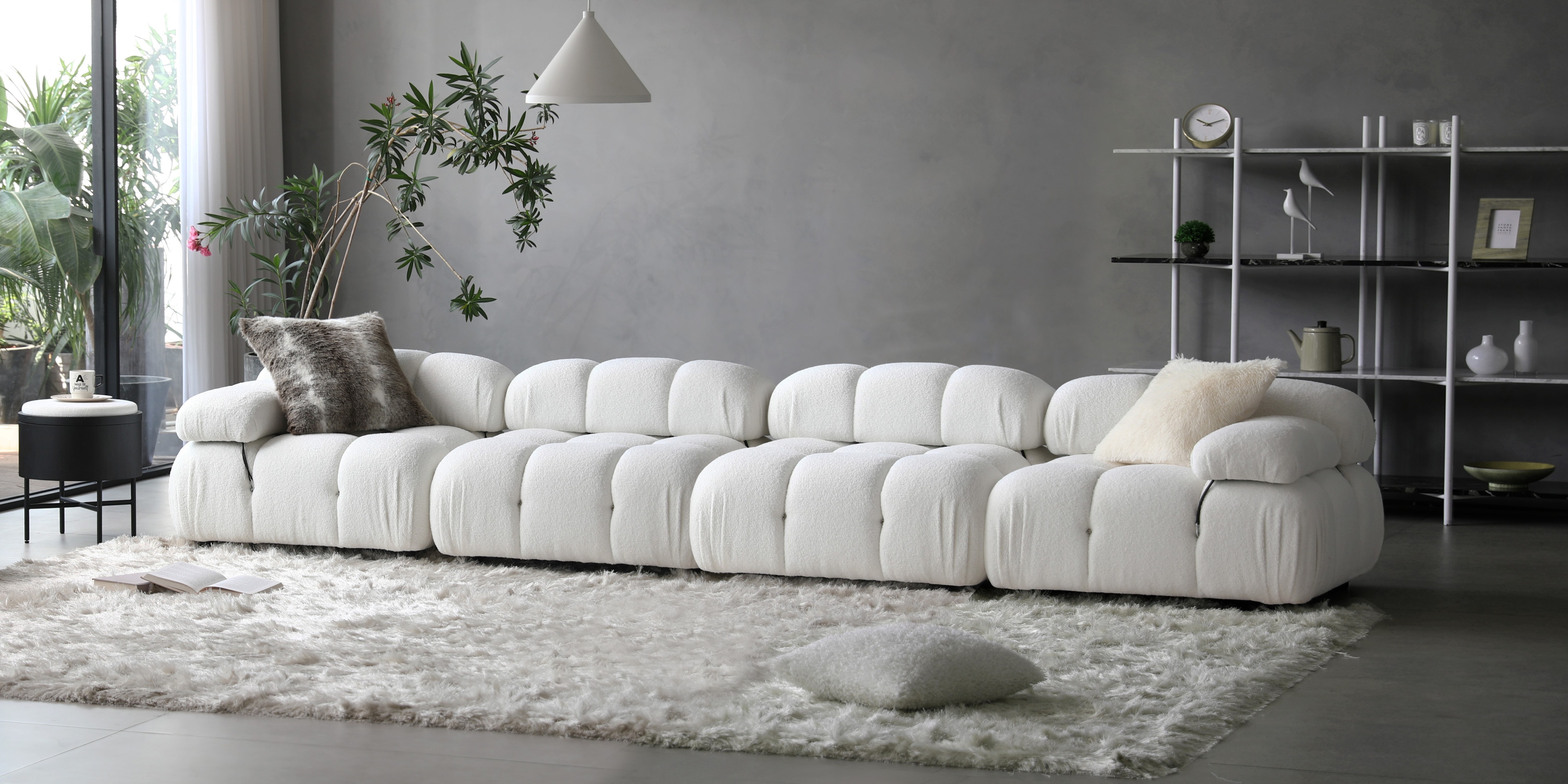 Sofa modułowa Fluf 4-częściowa, biała, boucle