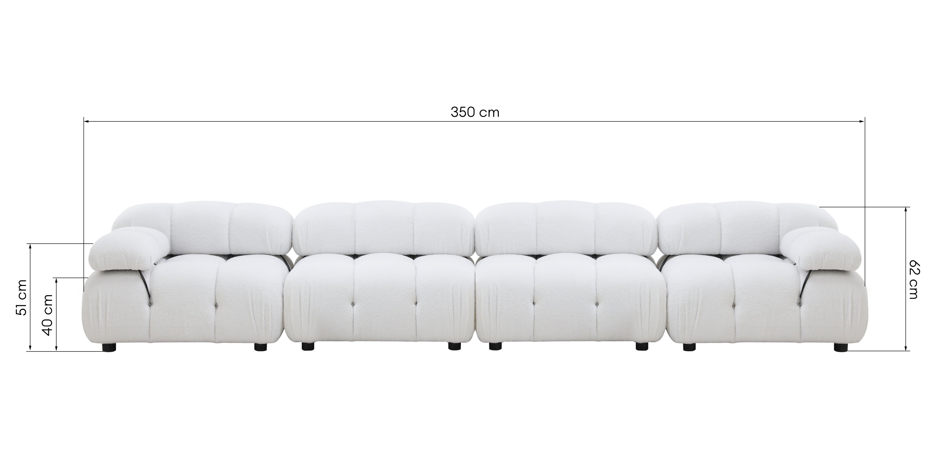 Sofa modułowa Fluf 4-częściowa, biała, boucle