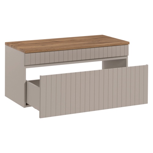 Zestaw szafka pod umywalkę i blat Liberty Cashmere 100 cm, lamele, beżowa/dąb coast evoke