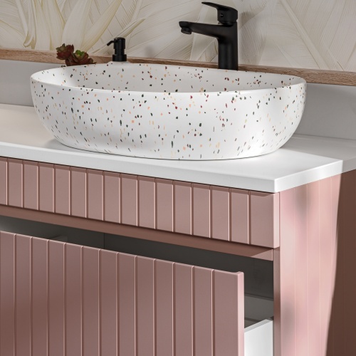 Zestaw szafka pod umywalkę z blatem Liberty Rose 60 cm, lamele, różowa/biała