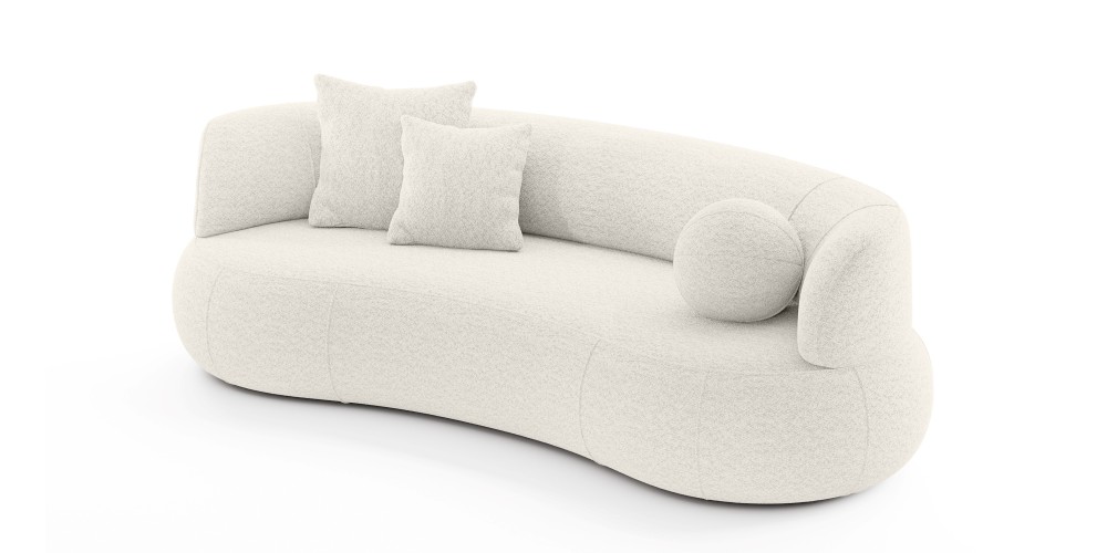 Sofa do salonu Elba biała, boucle, zaokrąglony kształt