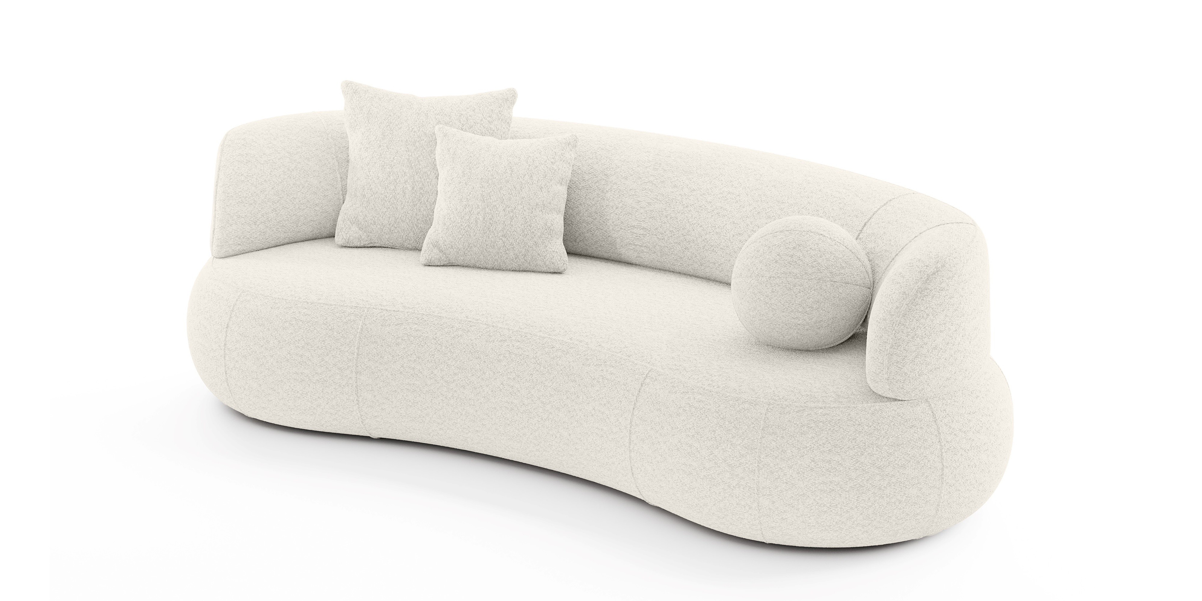Sofa do salonu Elba biała, boucle, zaokrąglony kształt