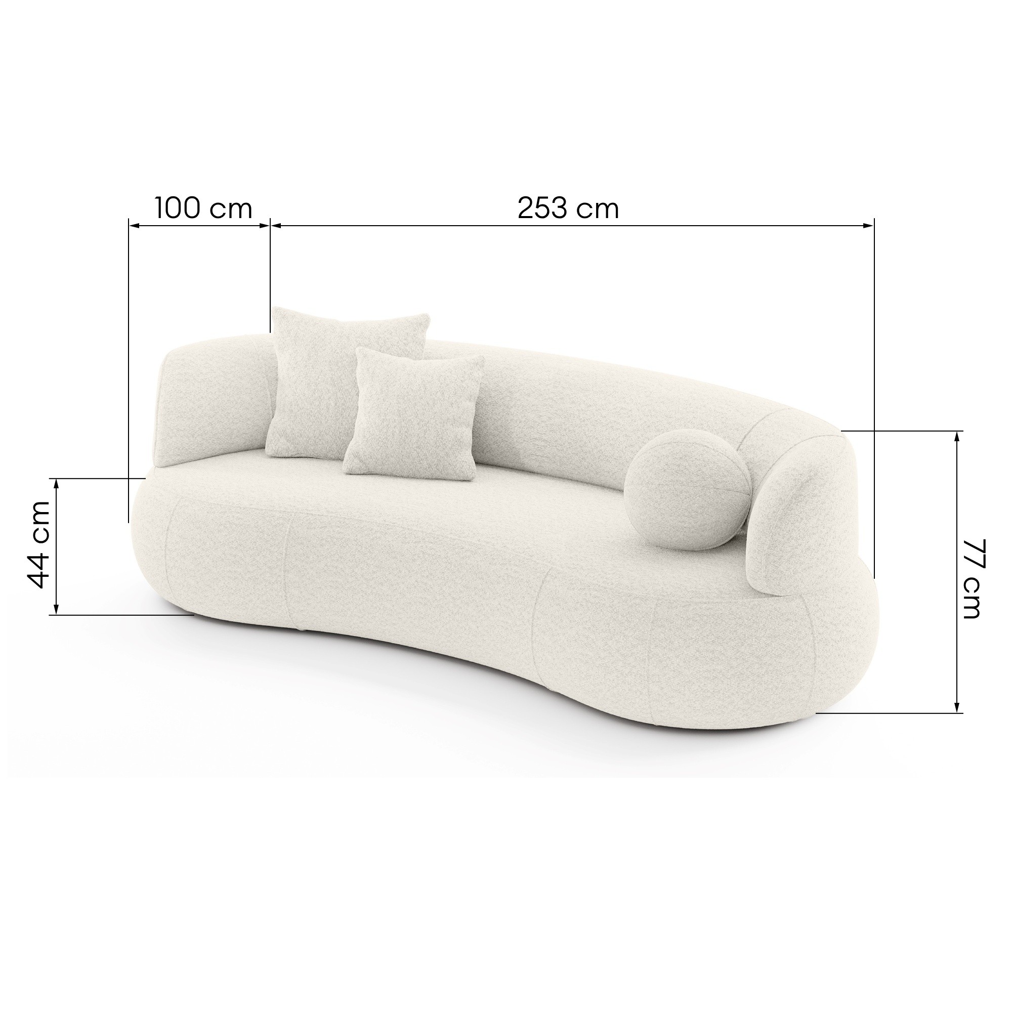 Sofa do salonu Elba biała, boucle, zaokrąglony kształt