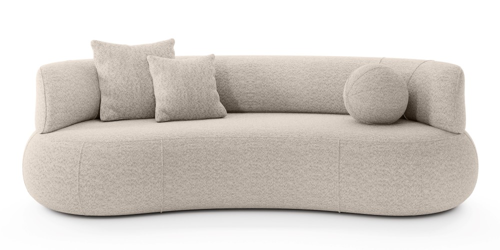 Sofa do salonu Elba beżowa, boucle, zaokrąglony kształt