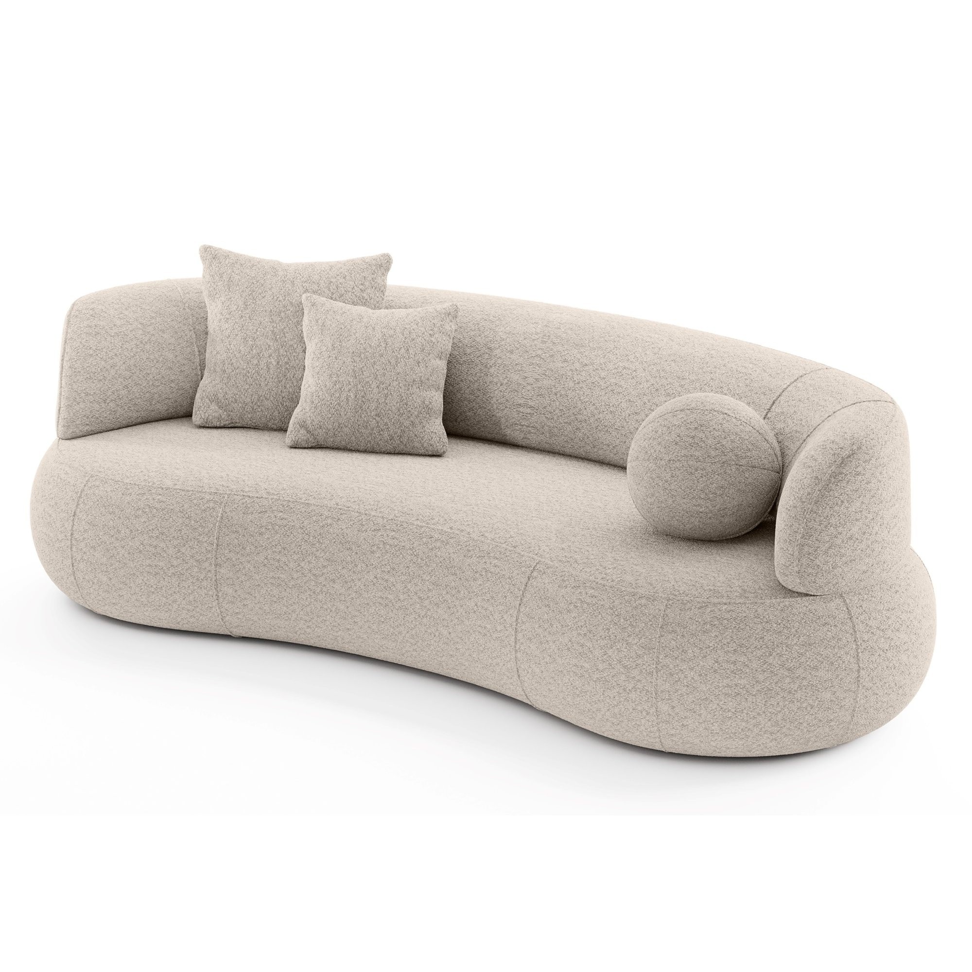 Sofa do salonu Elba beżowa, boucle, zaokrąglony kształt
