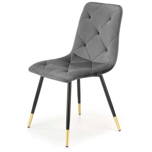 Krzesło welurowe K438 szare ze złotymi wstawkami