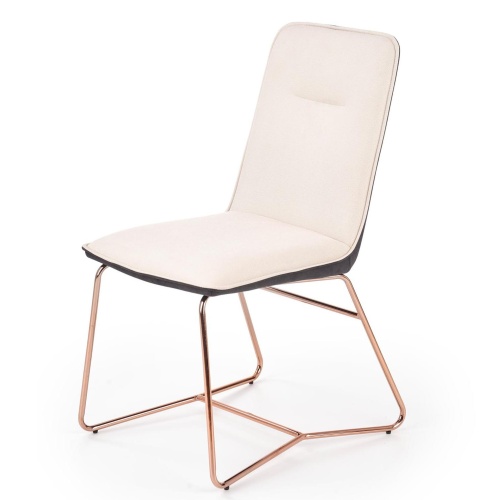Krzesło na płozach K390 kremowe/ciemnoszare ekoskóra różowe złoto