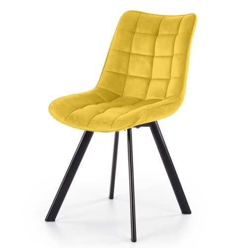 Krzesło z przeszyciami K332 żółte welwet nowoczesne