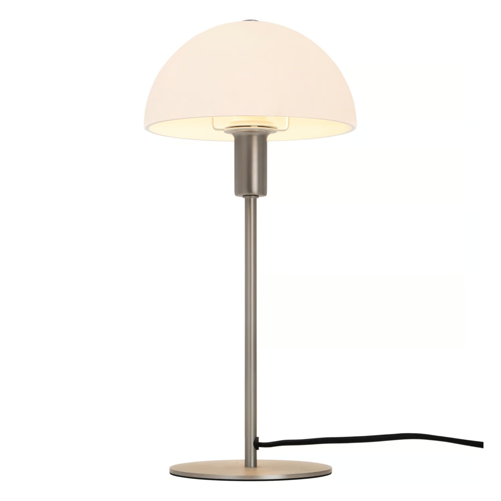 Lampa stołowa grzybek Ellen metalowa ze szklanym kloszem, szczotkowana stal