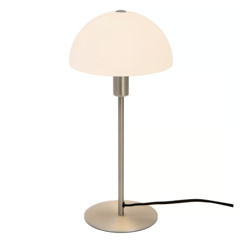 Lampa stołowa grzybek Ellen metalowa ze szklanym kloszem, szczotkowana stal