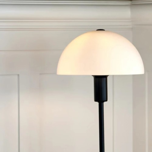 Lampa stołowa grzybek Ellen metalowa, czarna ze szklanym kloszem