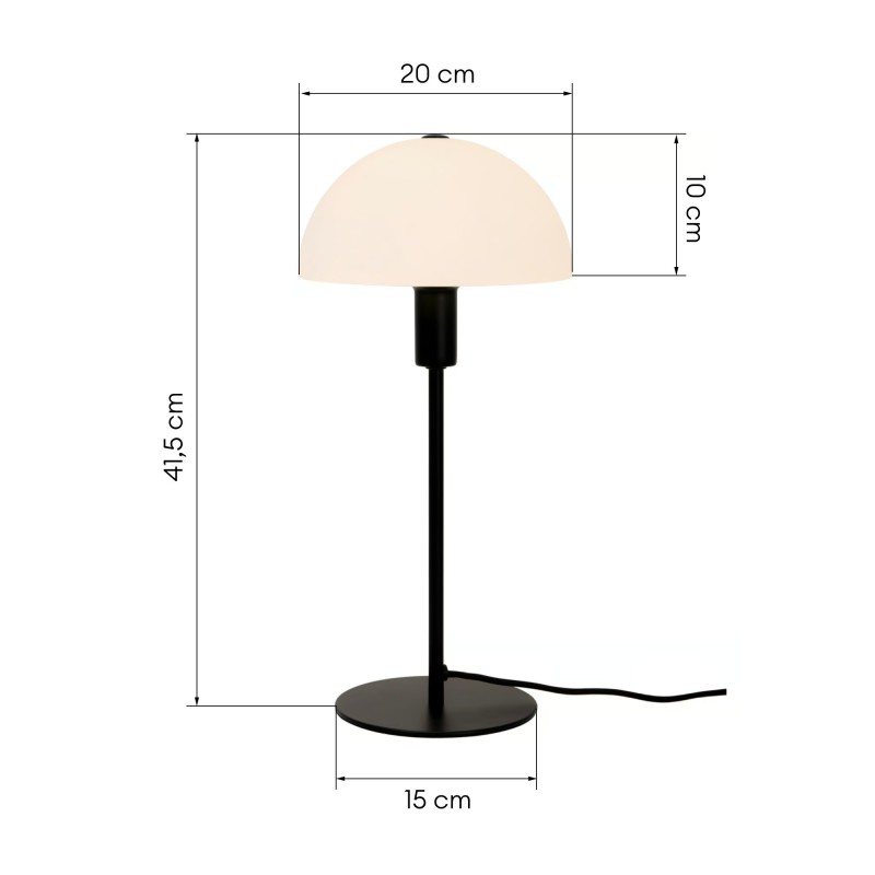 Lampa stołowa grzybek Ellen metalowa, czarna ze szklanym kloszem