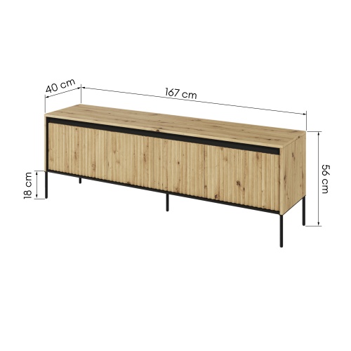 Szafka RTV z oświetleniem LED Trend, 167 cm, dąb artisan/czarna, ryflowany front