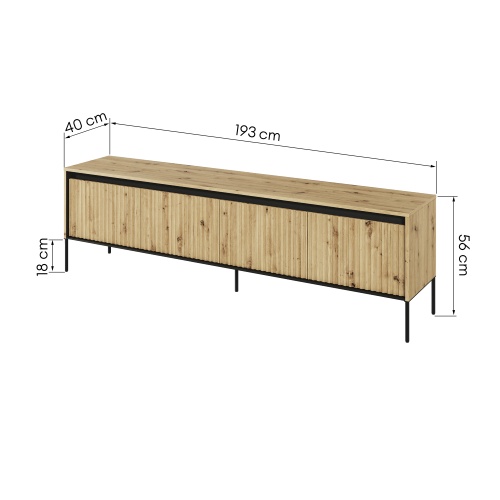 Szafka RTV z oświetleniem LED Trend, 193 cm, dąb artisan/czarna, ryflowany front - kopia