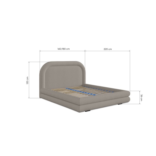 Łóżko tapicerowane Roller 140/160x200 cm ze stelażem i pojemnikiem, brązowoszare, boucle