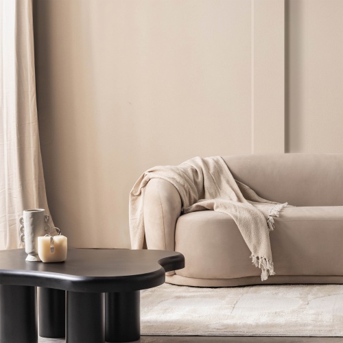 Sofa 3-osobowa Longi jasnobeżowa, welur, obłe kształty