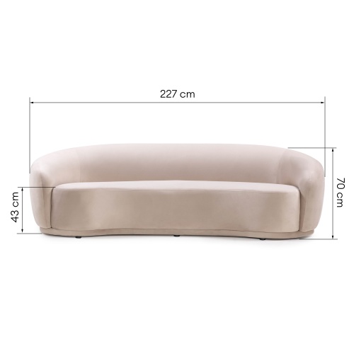 Sofa 3-osobowa Longi jasnobeżowa, welur, obłe kształty