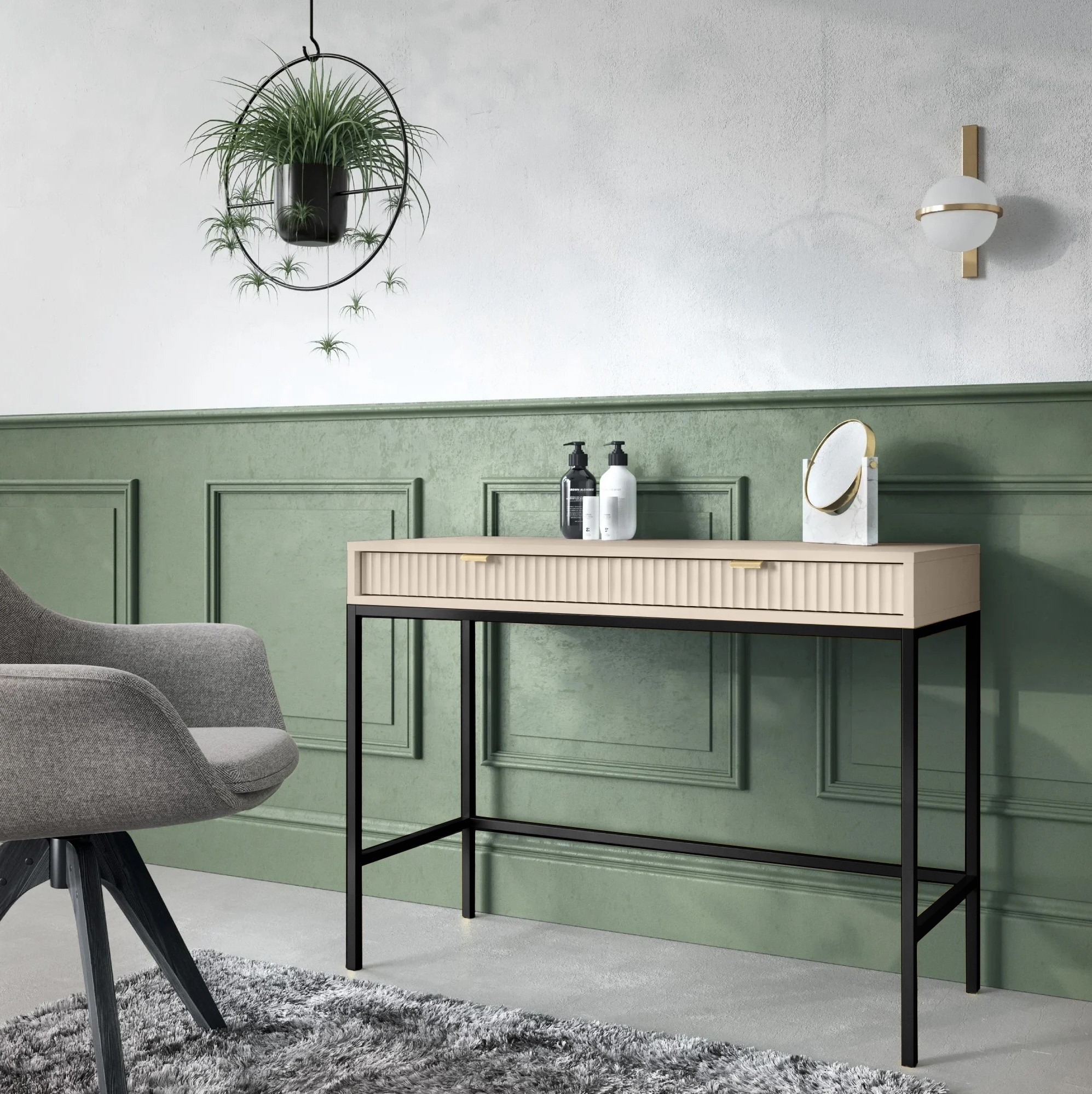 Toaletka z szufladami Nova Beige, beż piaskowy/czarne nogi