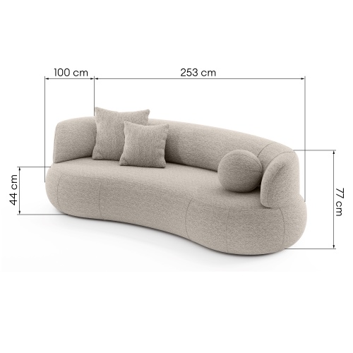 Sofa do salonu Elba beżowoszara, boucle, zaokrąglony kształt