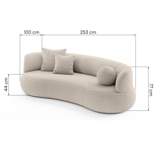 Sofa do salonu Elba beżowa, boucle, zaokrąglony kształt
