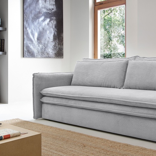 Sofa z funkcją spania i pojemnikiem Flow Slim, szara, sztruks