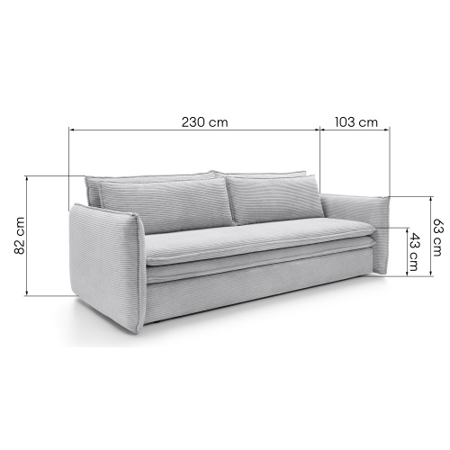 Sofa z funkcją spania i pojemnikiem Flow Slim, szara, sztruks