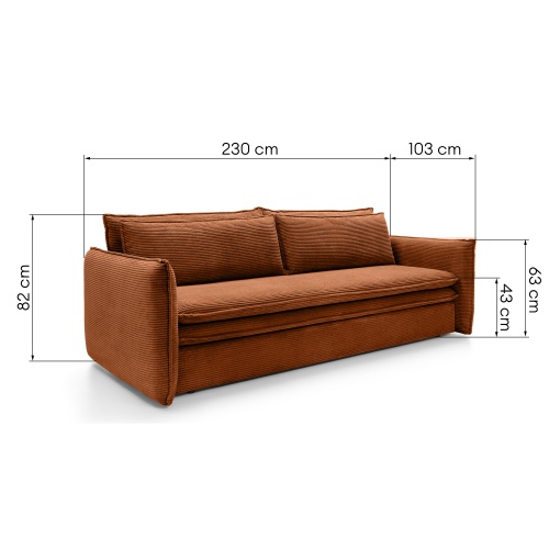 Sofa z funkcją spania i pojemnikiem Flow Slim, miedziana, sztruks