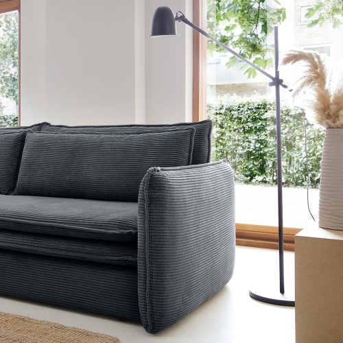 Sofa z funkcją spania i pojemnikiem Flow Slim, ciemnoszara, sztruks