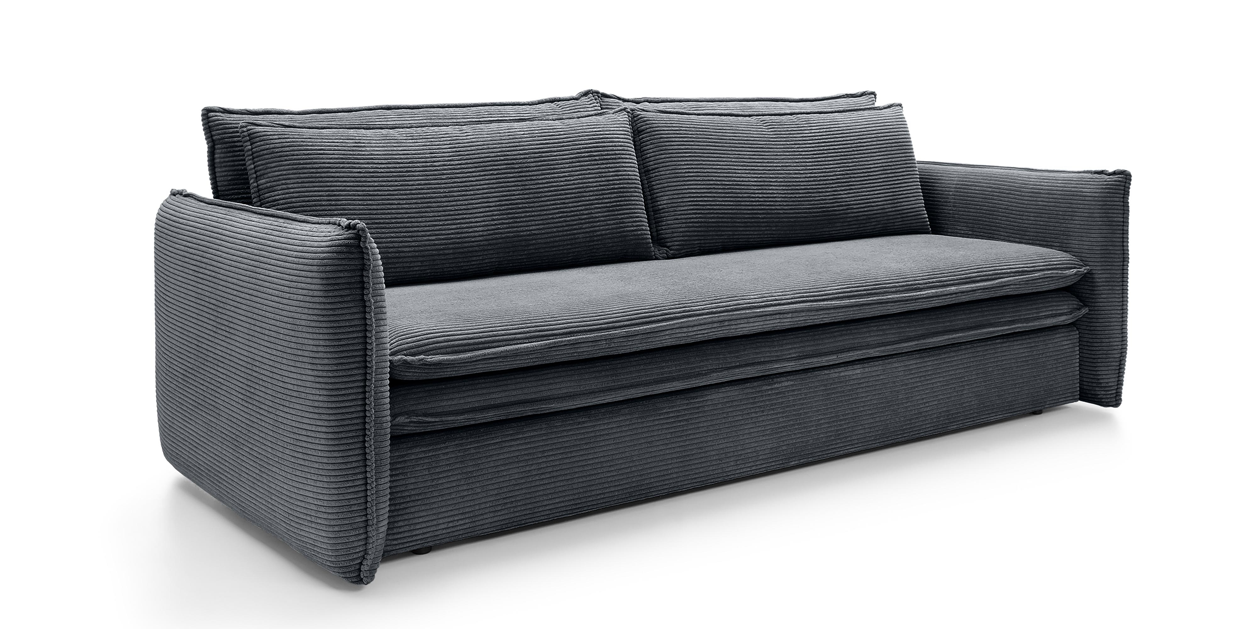 Sofa z funkcją spania i pojemnikiem Flow Slim, ciemnoszara, sztruks